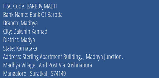 Bank Of Baroda Madhya Branch Madya IFSC Code BARB0VJMADH