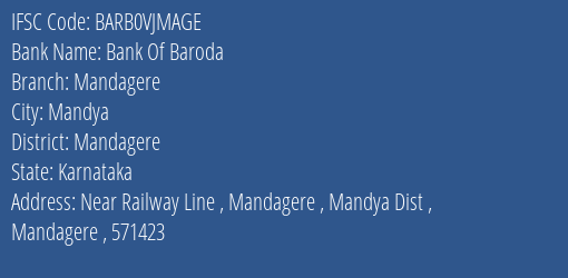 Bank Of Baroda Mandagere Branch Mandagere IFSC Code BARB0VJMAGE