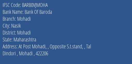 Bank Of Baroda Mohadi Branch Mohadi IFSC Code BARB0VJMOHA