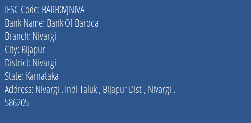 Bank Of Baroda Nivargi Branch Nivargi IFSC Code BARB0VJNIVA