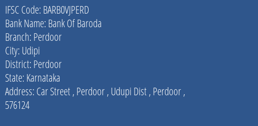 Bank Of Baroda Perdoor Branch Perdoor IFSC Code BARB0VJPERD