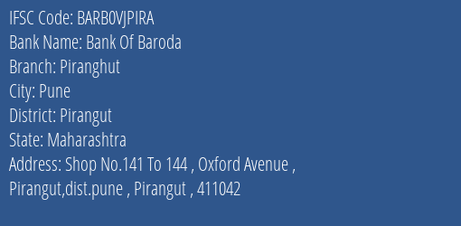 Bank Of Baroda Piranghut Branch Pirangut IFSC Code BARB0VJPIRA