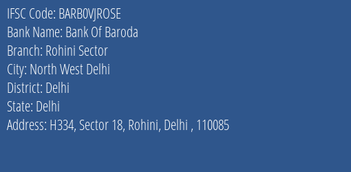 Bank Of Baroda Rohini Sector Branch IFSC Code