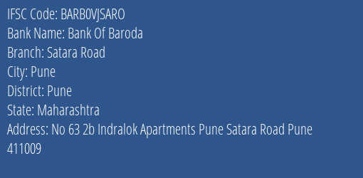 Bank Of Baroda Satara Road Branch Pune IFSC Code BARB0VJSARO