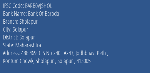 Bank Of Baroda Sholapur Branch Solapur IFSC Code BARB0VJSHOL