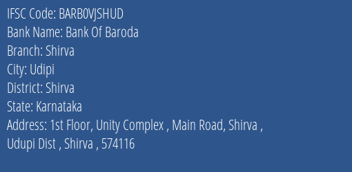 Bank Of Baroda Shirva Branch Shirva IFSC Code BARB0VJSHUD