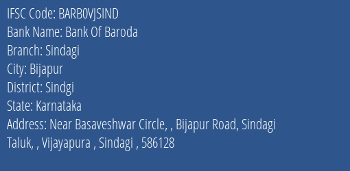 Bank Of Baroda Sindagi Branch Sindgi IFSC Code BARB0VJSIND