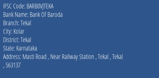 Bank Of Baroda Tekal Branch Tekal IFSC Code BARB0VJTEKA