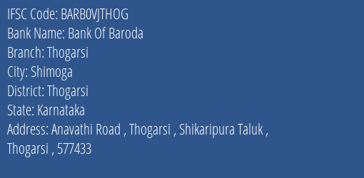 Bank Of Baroda Thogarsi Branch Thogarsi IFSC Code BARB0VJTHOG