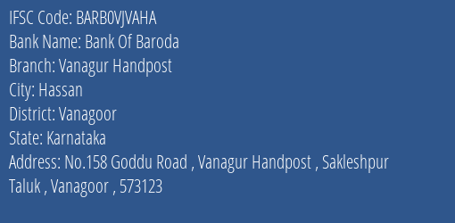 Bank Of Baroda Vanagur Handpost Branch Vanagoor IFSC Code BARB0VJVAHA