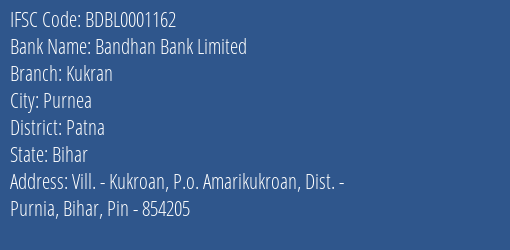 Bandhan Bank Kukran Branch Patna IFSC Code BDBL0001162