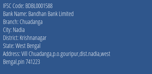 Bandhan Bank Limited Chuadanga Branch, Branch Code 001588 & IFSC Code BDBL0001588