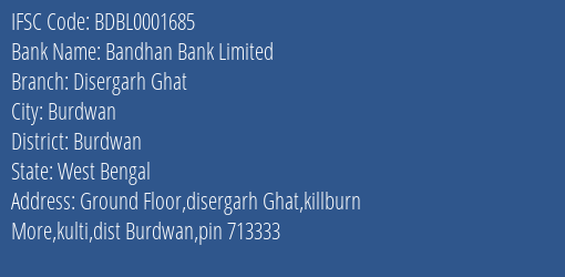 Bandhan Bank Limited Disergarh Ghat Branch, Branch Code 001685 & IFSC Code BDBL0001685