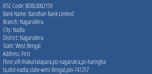 Bandhan Bank Nagarukhra Branch Nagarukhra IFSC Code BDBL0002159