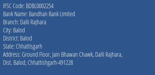Bandhan Bank Dalli Rajhara Branch Balod IFSC Code BDBL0002254