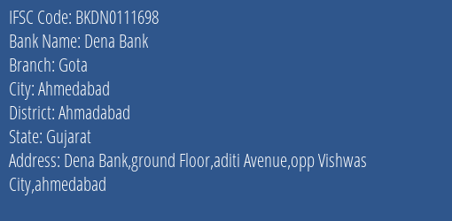 Dena Bank Gota, Ahmadabad IFSC Code BKDN0111698