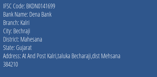 Dena Bank Kalri Branch, Branch Code 141699 & IFSC Code BKDN0141699