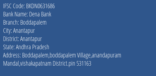 Dena Bank Boddapalem Branch Anantapur IFSC Code BKDN0631686