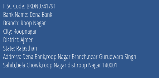 Dena Bank Roop Nagar Branch Ajmer IFSC Code BKDN0741791