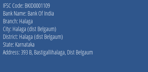 Bank Of India Halaga Branch Halaga Dist Belgaum IFSC Code BKID0001109