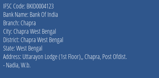 Bank Of India Chapra Branch Chapra West Bengal IFSC Code BKID0004123