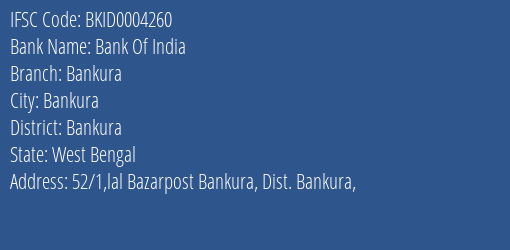 Bank Of India Bankura Branch, Branch Code 004260 & IFSC Code Bkid0004260