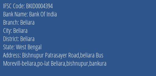 Bank Of India Beliara Branch Beliara IFSC Code BKID0004394