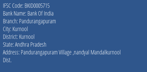 Bank Of India Pandurangapuram Branch Kurnool IFSC Code BKID0005715