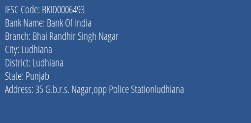 Bank Of India Bhai Randhir Singh Nagar Branch IFSC Code