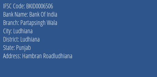 Bank Of India Partapsingh Wala Branch IFSC Code