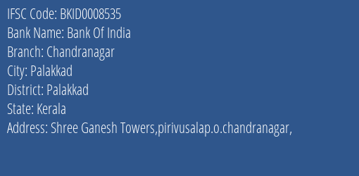 Bank Of India Chandranagar Branch, Branch Code 008535 & IFSC Code BKID0008535
