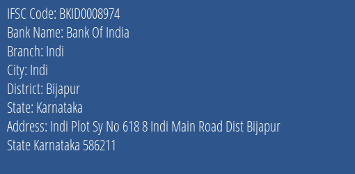 Bank Of India Indi Branch Bijapur IFSC Code BKID0008974