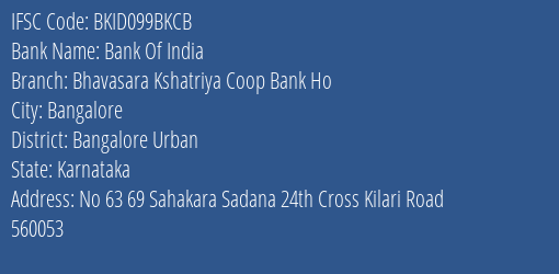 Bank Of India Bhavasara Kshatriya Coop Bank Ho Branch, Branch Code 99BKCB & IFSC Code BKID099BKCB