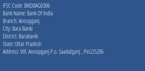 Bank Of India Anoopganj Branch Barabanki IFSC Code BKID0AG0306