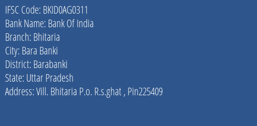 Bank Of India Bhitaria Branch Barabanki IFSC Code BKID0AG0311