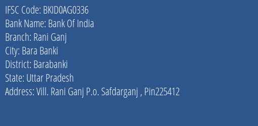 Bank Of India Rani Ganj Branch Barabanki IFSC Code BKID0AG0336