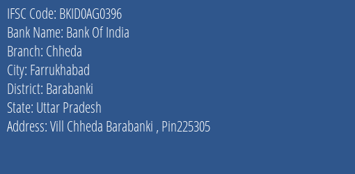 Bank Of India Chheda Branch Barabanki IFSC Code BKID0AG0396