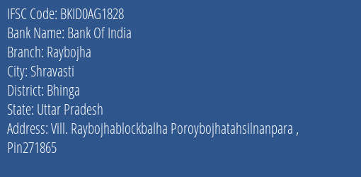 Bank Of India Raybojha Branch Bhinga IFSC Code BKID0AG1828