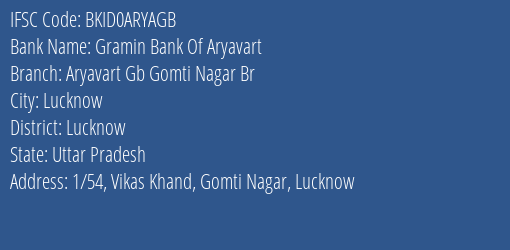 Gramin Bank Of Aryavart Fariha (gfr), Shikohabad IFSC Code BKID0ARYAGB
