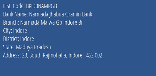 Narmada Jhabua Gramin Bank Dhawali Branch Barwani IFSC Code BKID0NAMRGB