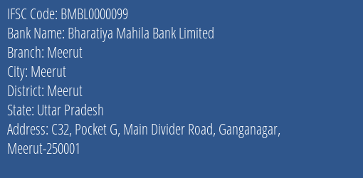 Bharatiya Mahila Bank Limited Meerut Branch IFSC Code