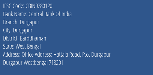 Central Bank Of India Durgapur Branch IFSC Code