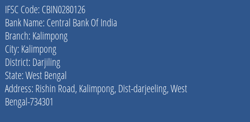 Central Bank Of India Kalimpong Branch IFSC Code