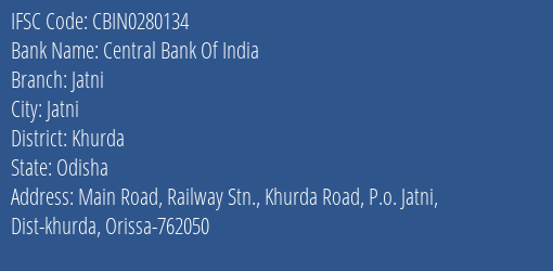 Central Bank Of India Jatni Branch IFSC Code