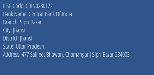 Central Bank Of India Sipri Bazar Branch, Branch Code 280172 & IFSC Code CBIN0280172