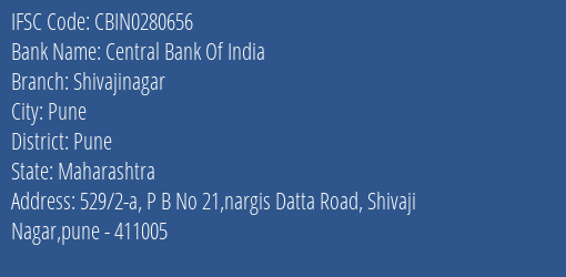 Central Bank Of India Shivajinagar Branch, Branch Code 280656 & IFSC Code CBIN0280656
