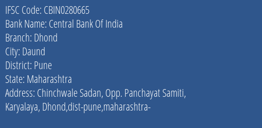 Central Bank Of India Dhond Branch IFSC Code