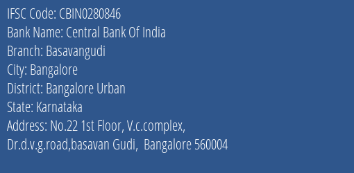 Central Bank Of India Basavangudi Branch IFSC Code