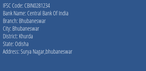 Central Bank Of India Bhubaneswar Branch IFSC Code