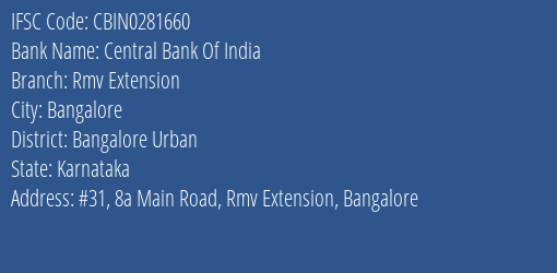 Central Bank Of India Rmv Extension Branch IFSC Code